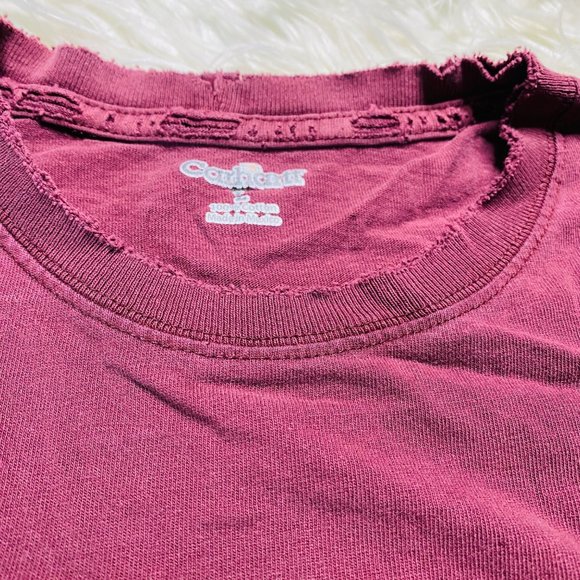 Carhartt Mens Distressed Worn TShirt Cotton Burgundy Pocket Short Sleeve Large - Picture 3 of 10